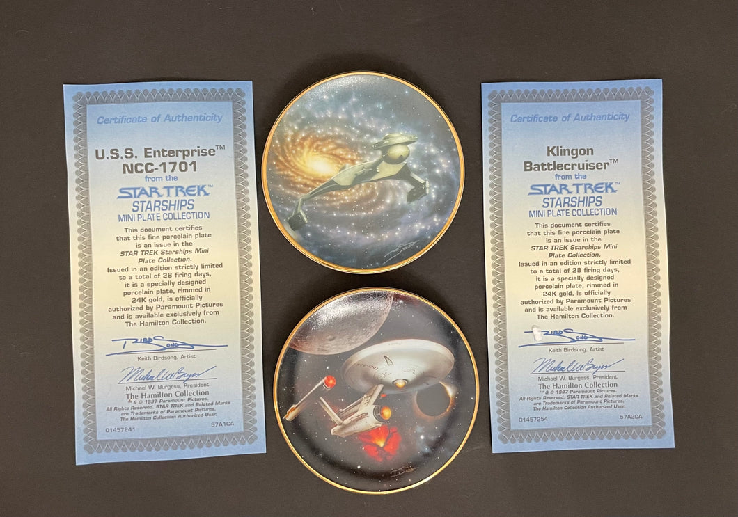 Vintage Hamilton Star Trek Starships Miniature Collection Porcelain Plate Set of 2 with COA